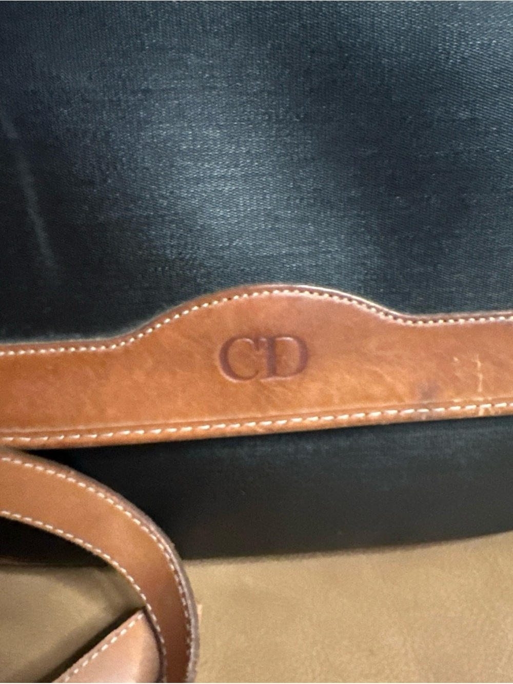Vintage Christian Dior Black Canvas with Beige Leather Crossbody Saddle Bag - Picture 2 of 16